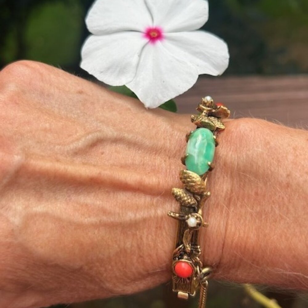 Victorian Revival Fall Winter Pinecone Stone Hing… - image 5